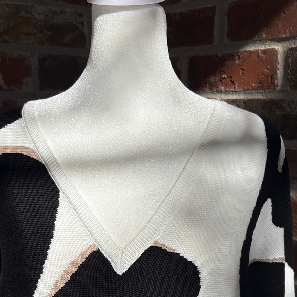 Chicos 3 XL Woodblock Intarsia pullover sweater NWT black white gold - Picture 4 of 11